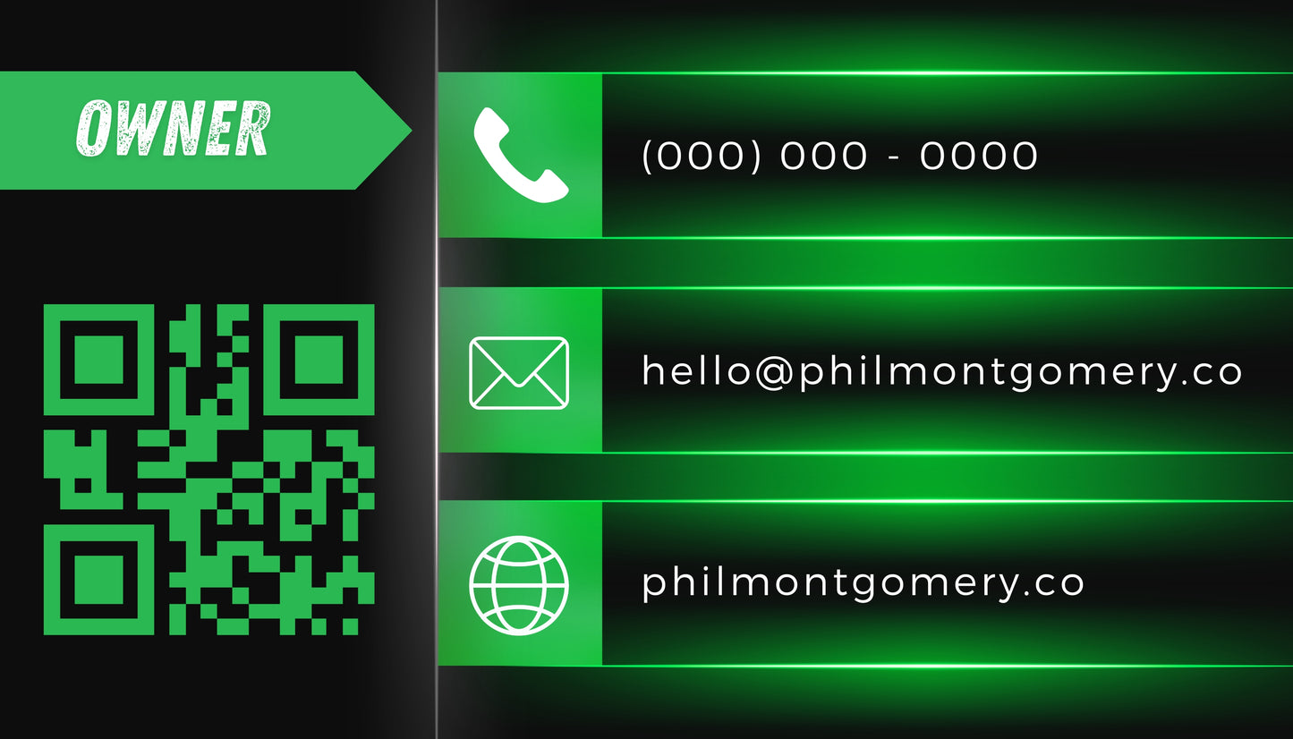 Custom Black & Glowing Green Business Card Design | Personalized Digital File