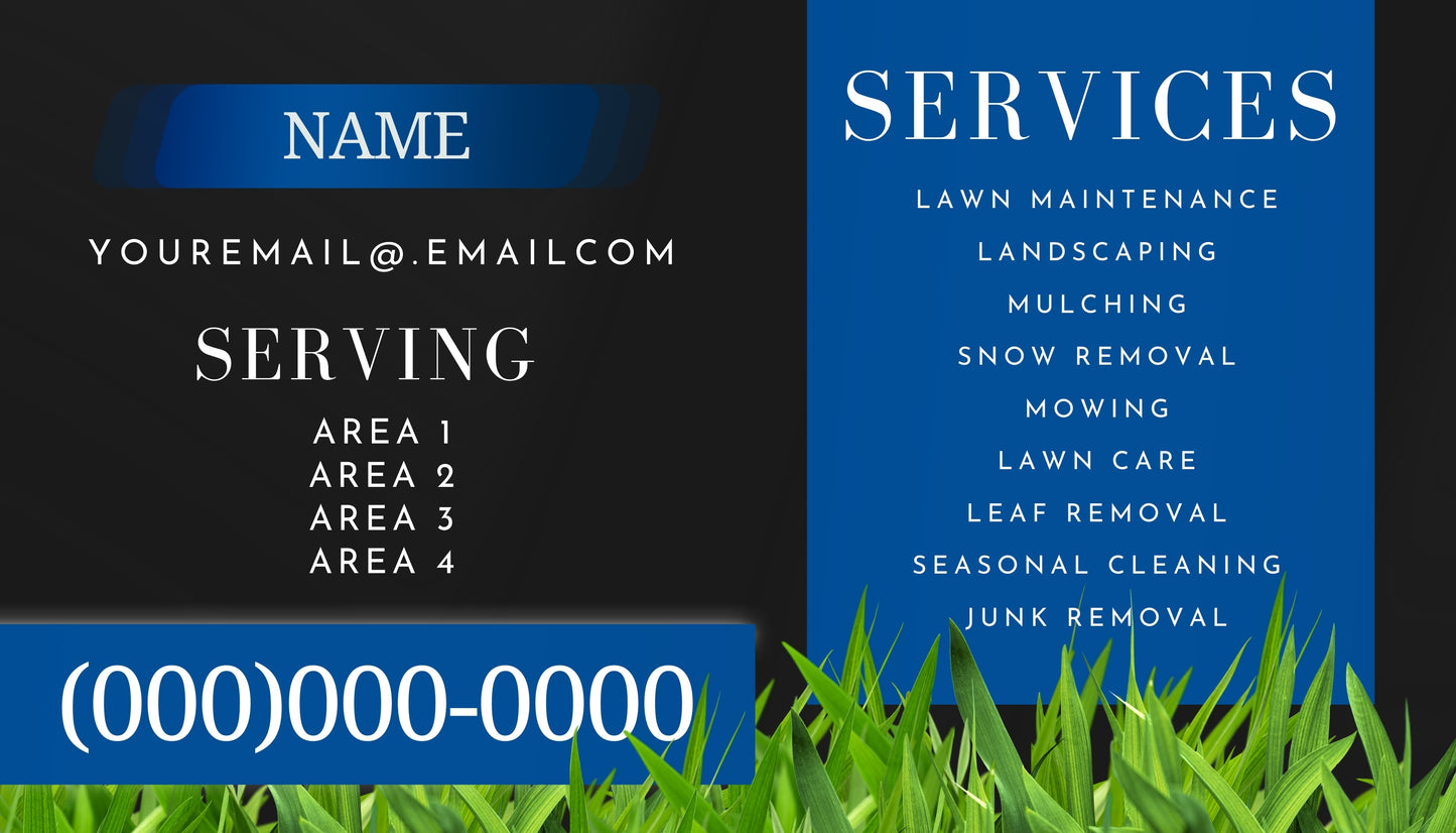 Modern Blue & Black Landscaping Business Card | Custom Digital File
